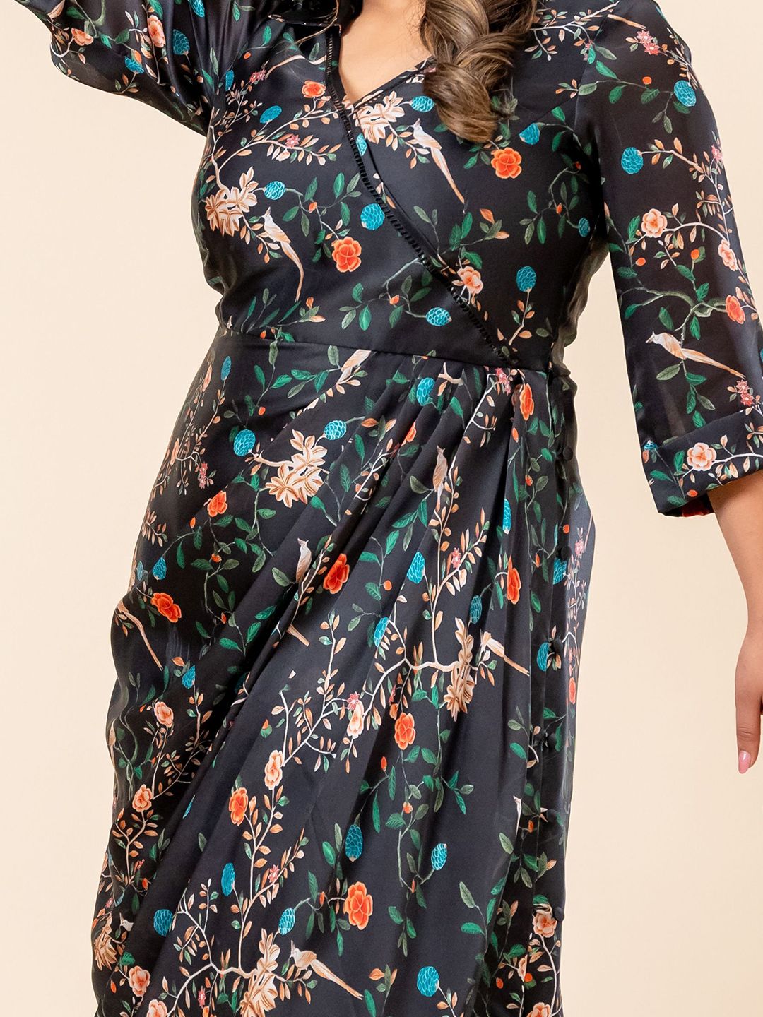 Mamicha Women Floral Print Pakaian Georgette Fit & Flare