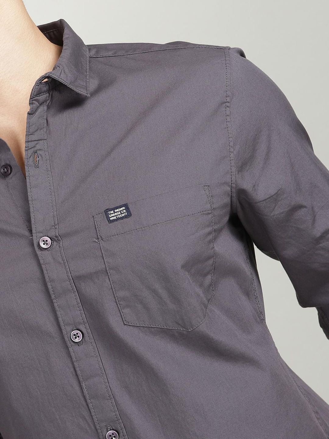 The Indian Garage Co Men Grey Comfort Regular Fit Cotton Casual Shirt