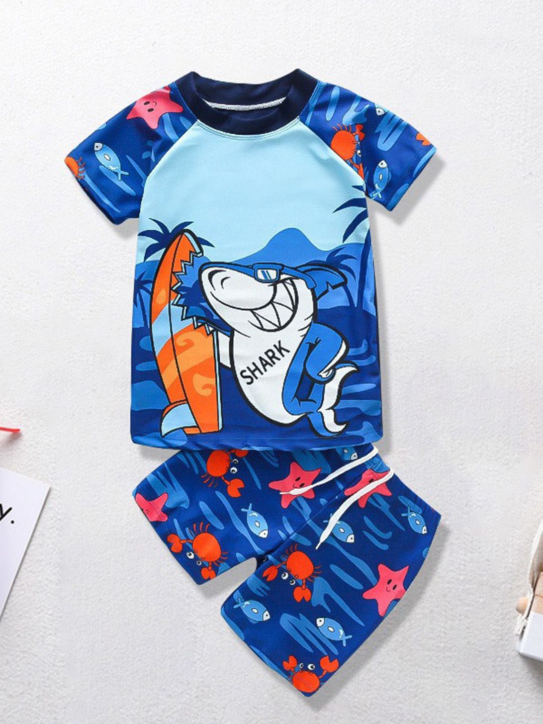 YK Girls Printed Short Sleeves Round Neck Swim Set