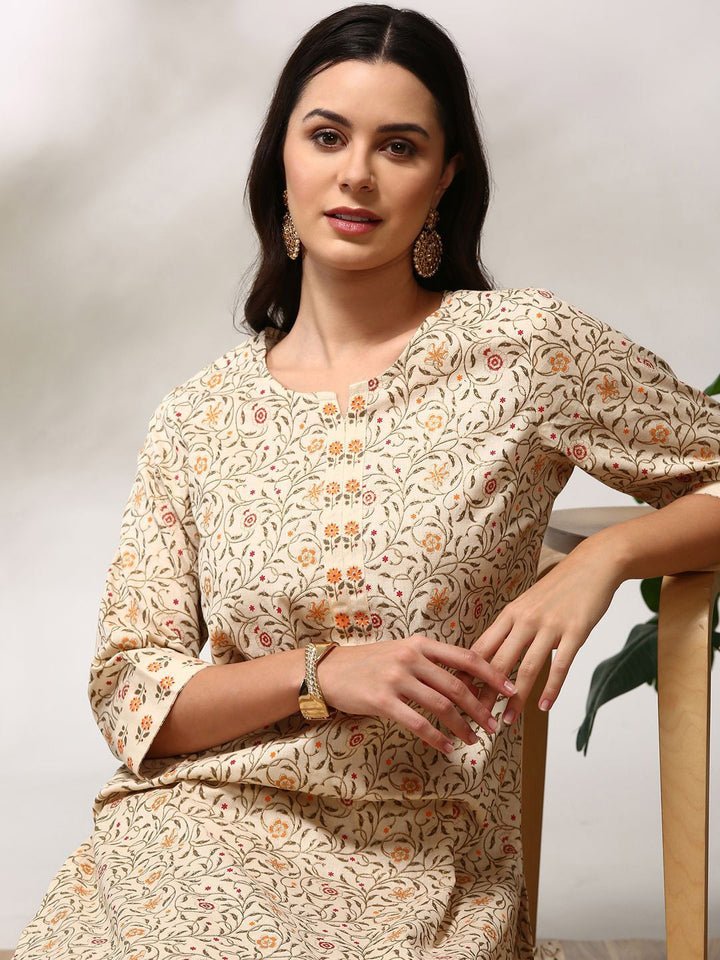 Anouk Floral Printed Regular Pure Cotton Straight Kurta with Trousers