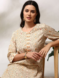 Anouk Floral Printed Regular Pure Cotton Straight Kurta with Trousers