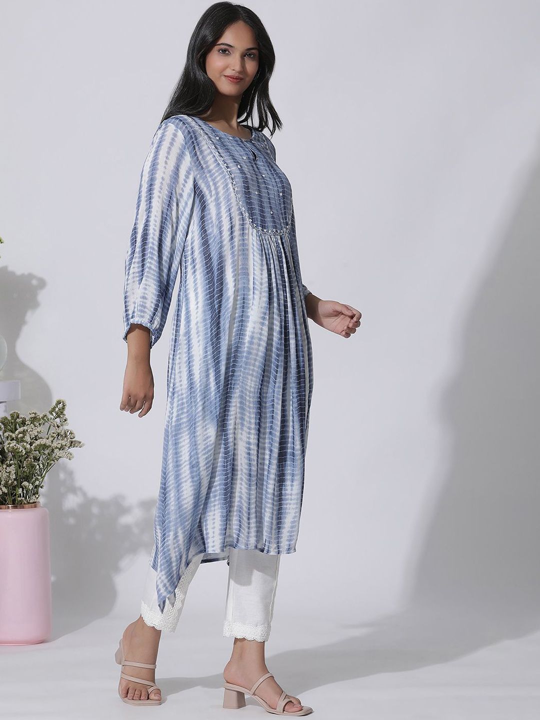 W Abstract Printed Keyhole Neck A-Line Kurta