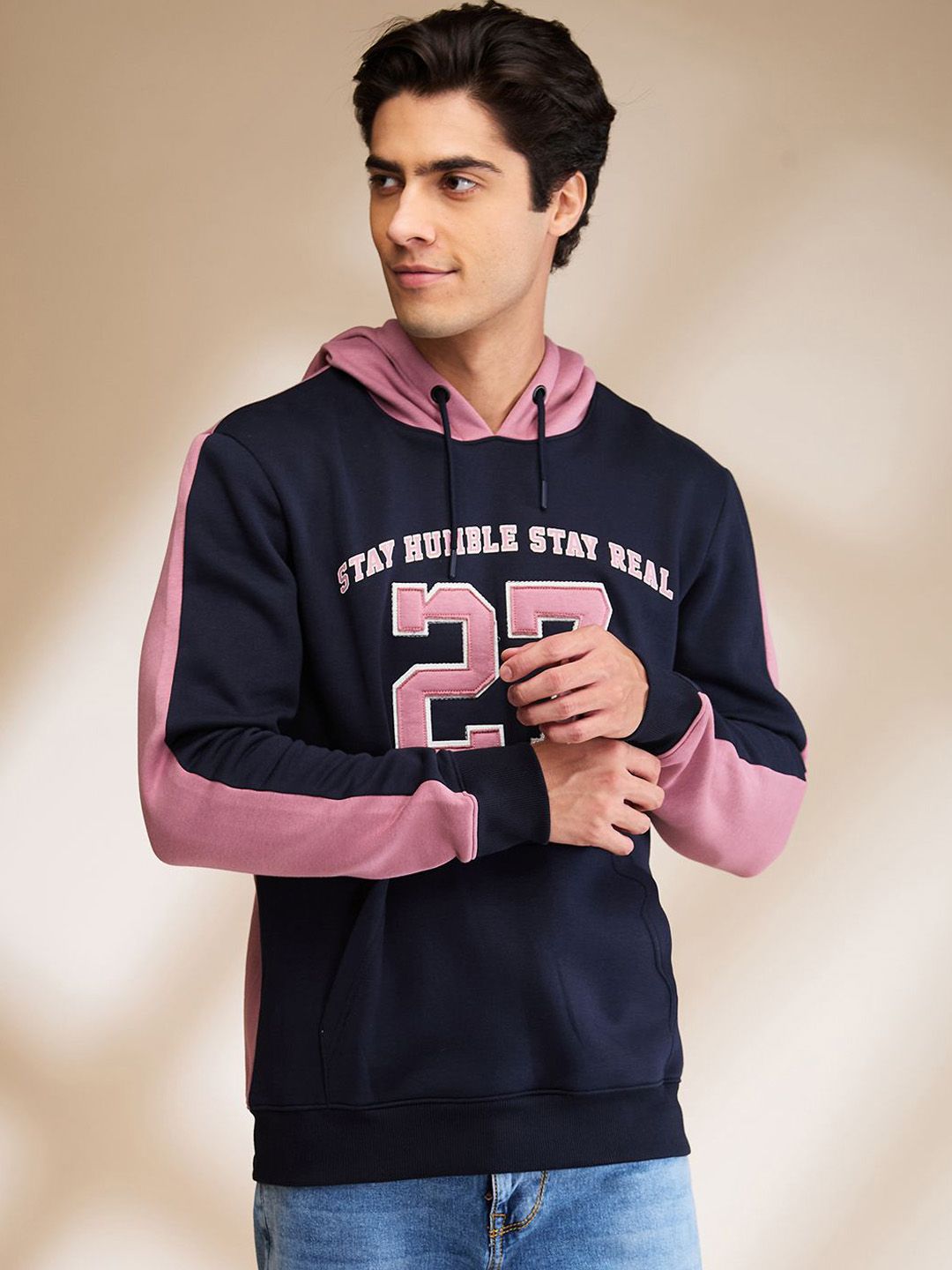 Being Human Men Typography Printed Applique Detail Hooded Sweatshirts