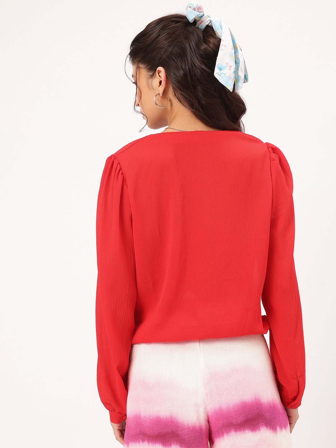 DressBerry Sweet & Spicy Crinkled Fluid Wrap-Style Blouson Top