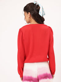 DressBerry Sweet & Spicy Crinkled Fluid Wrap-Style Blouson Top