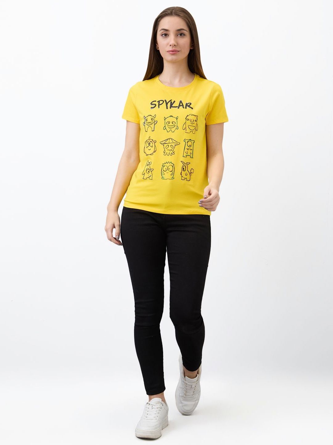 SPYKAR Women Graphic Printed Round Neck Cotton T-shirt