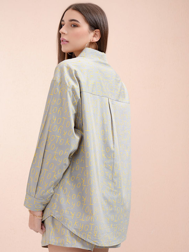 Tokyo Talkies Women Printed Button Down Full Slleve Shirt