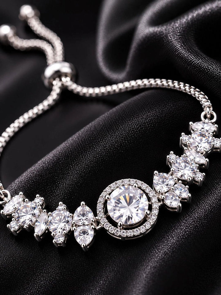 PANASH Wanita Brass American Diamond Bersalut Perak Gelang Lilit