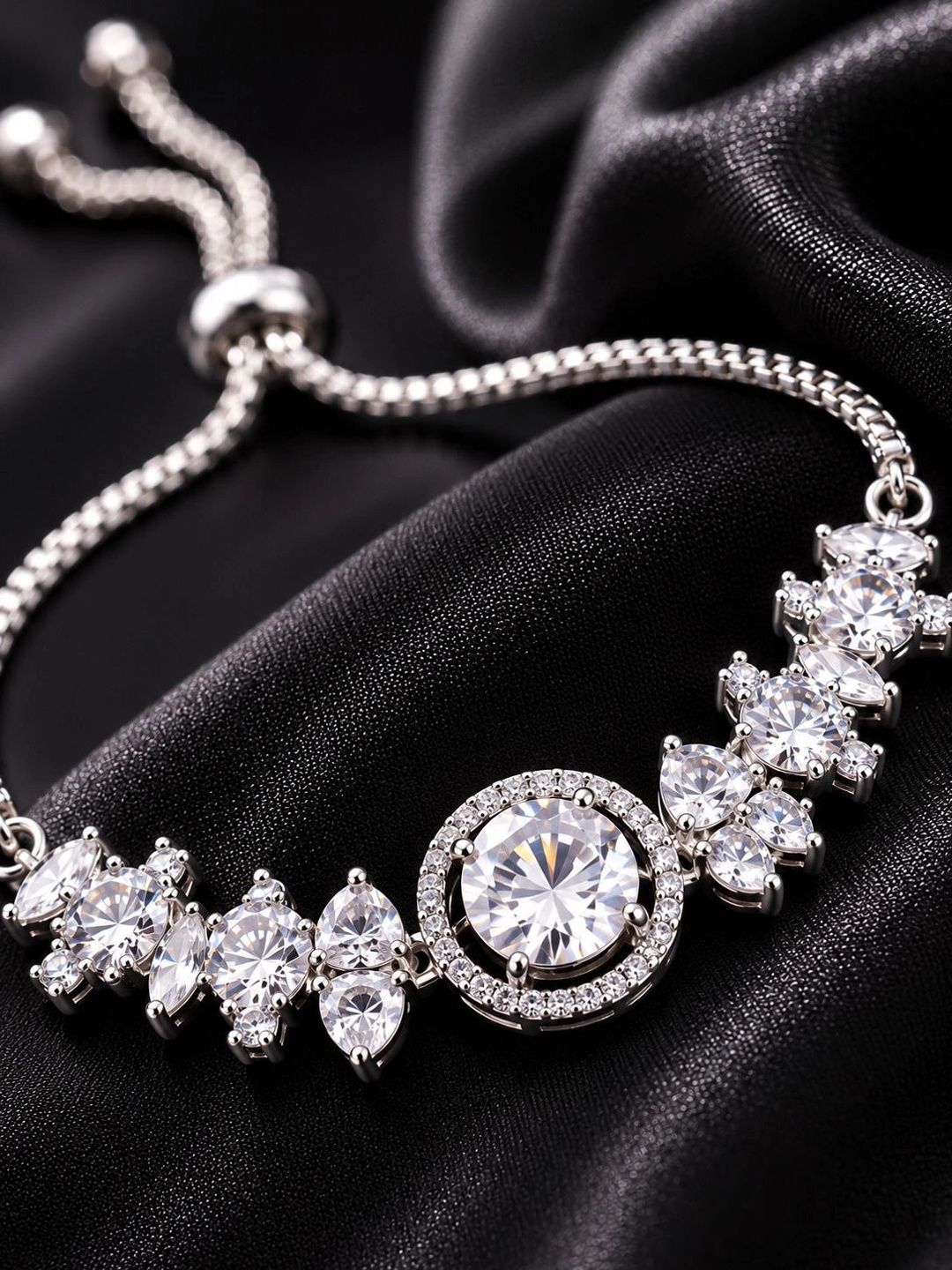 PANASH Wanita Brass American Diamond Bersalut Perak Gelang Lilit