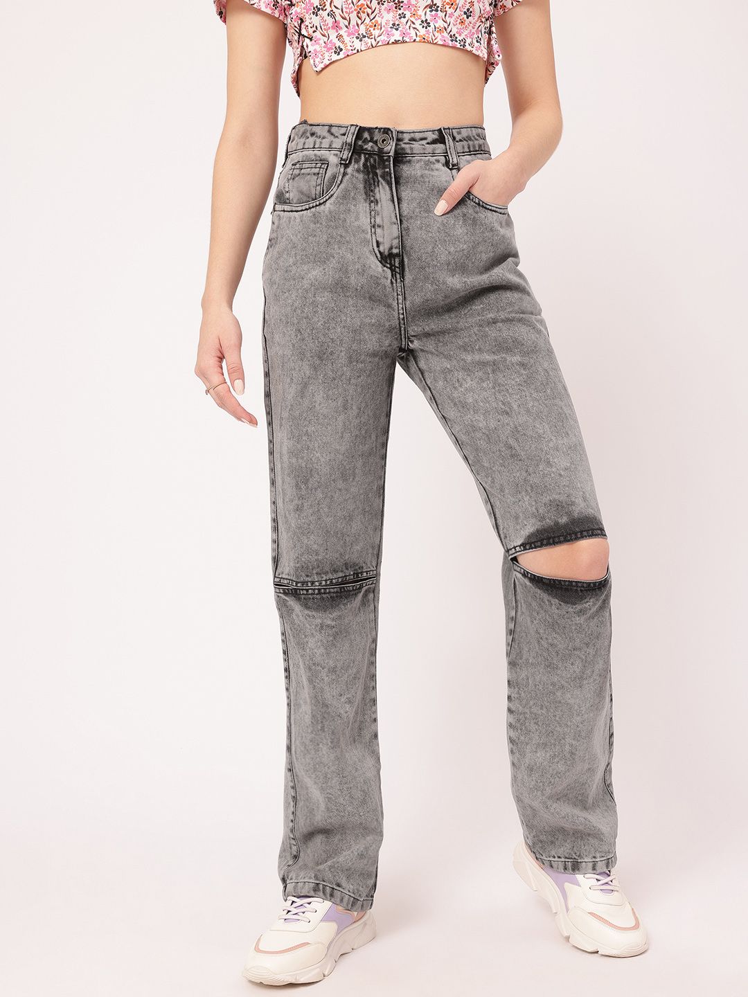 DressBerry Women Grunge Vibe Ripped Straight Jeans