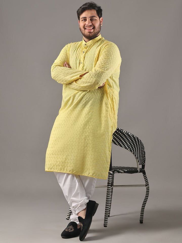 SOJANYA PLUS Plus Size Men Ethnic Motifs Embroidered Pure Cotton Kurta With Pyjamas