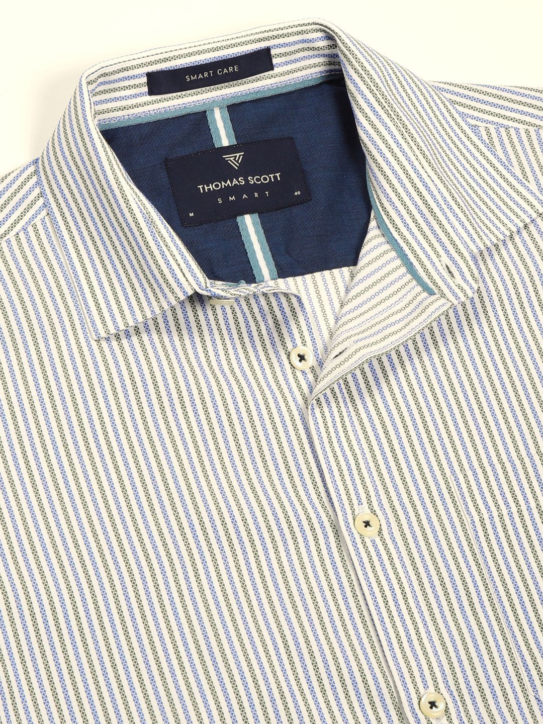 Thomas Scott Men Smart Spread Collar Pinstripes Striped Cotton Formal Shirt