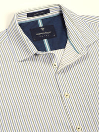 Thomas Scott Men Smart Spread Collar Pinstripes Striped Cotton Formal Shirt