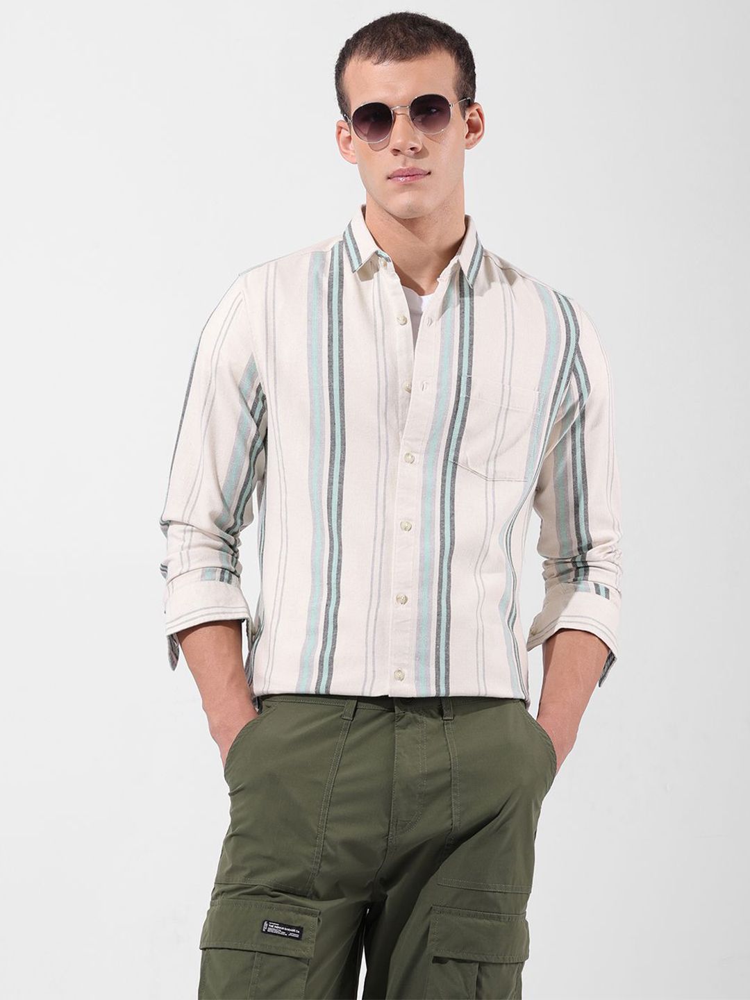 The Indian Garage Co Multi Striped Cotton Slim Fit Casual Shirt