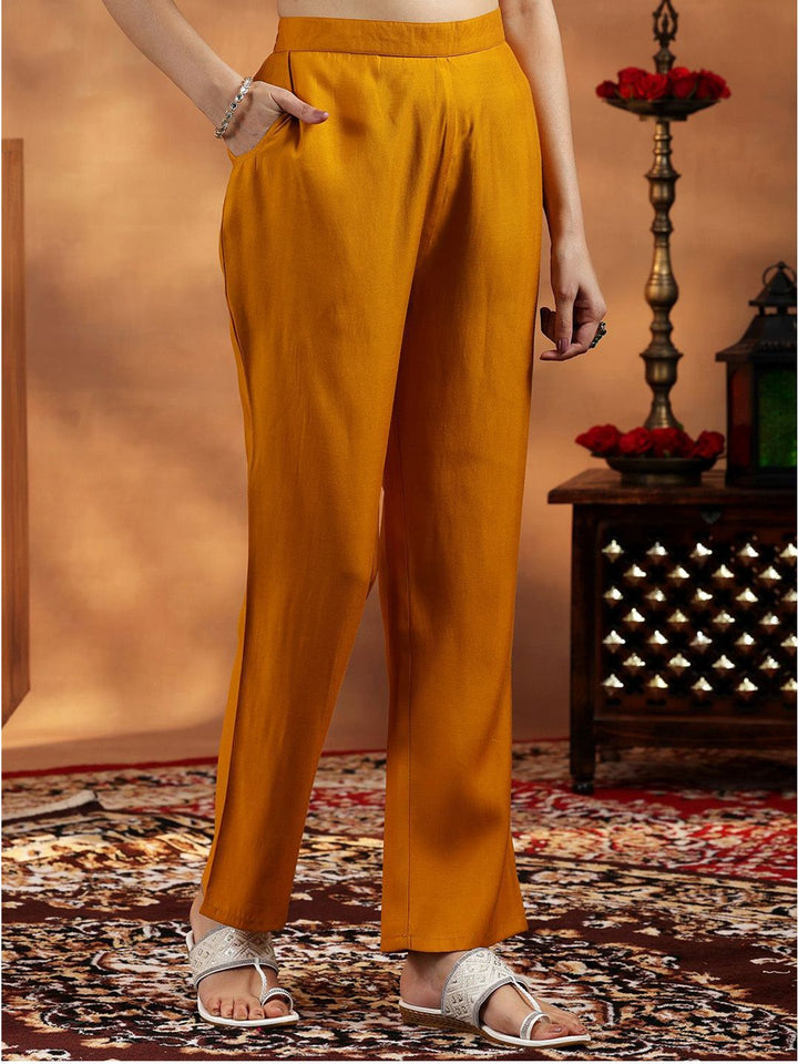 Libas Paisley Yoke Design Thread Work Straight Kurta with Trousers & With Dupatta