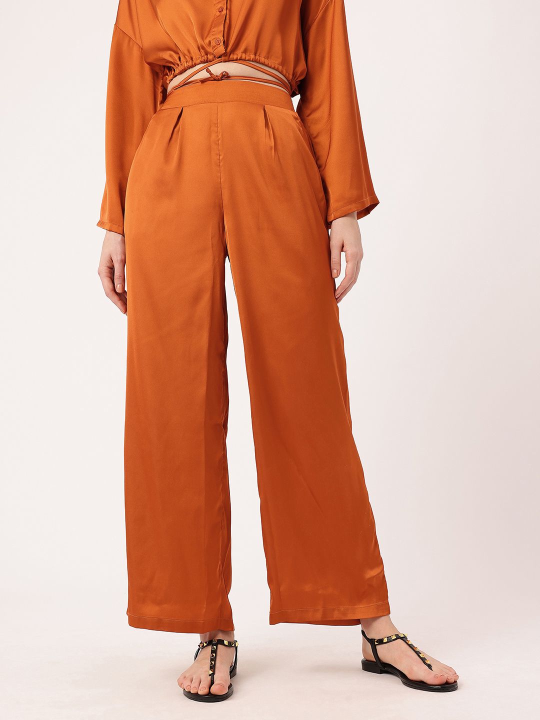 DressBerry Women Minimal Bonheme Satiny Grace Wide Leg Flared Trousers