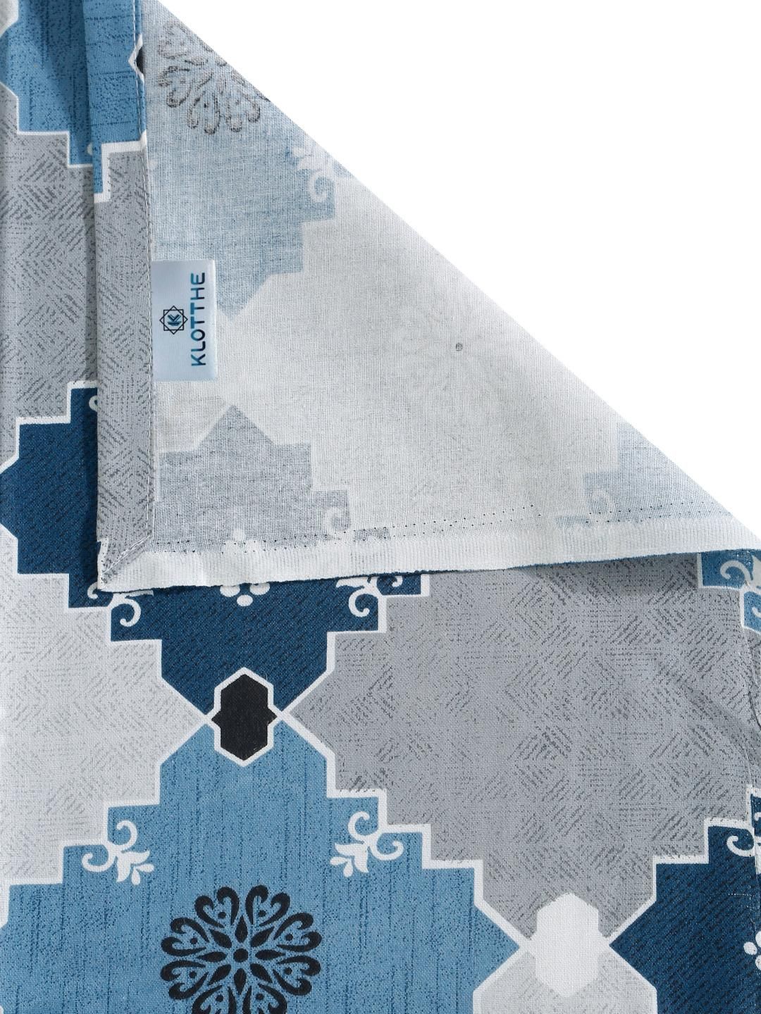 KLOTTHE Biru & Kelabu Geometrik Bercetak 400 TC Kapas Set Cadar King 2.50 m x 2.25 m