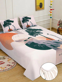 KLOTTHE Cream & Orange Abstract Printed Dilengkapi 400 TC King 7D Cadar dengan 2 Sarung Bantal