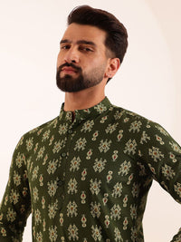 Anouk Men Ethnic Motifs Ikat Printed Mandarin Collar Short Kurta
