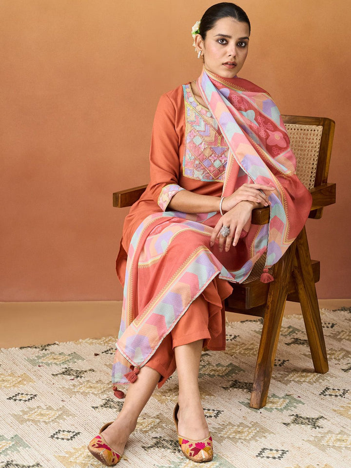 KALINI Women Ethnic Motifs Embroidered Regular Sequinned Kurta with Trousers & With Dupatta