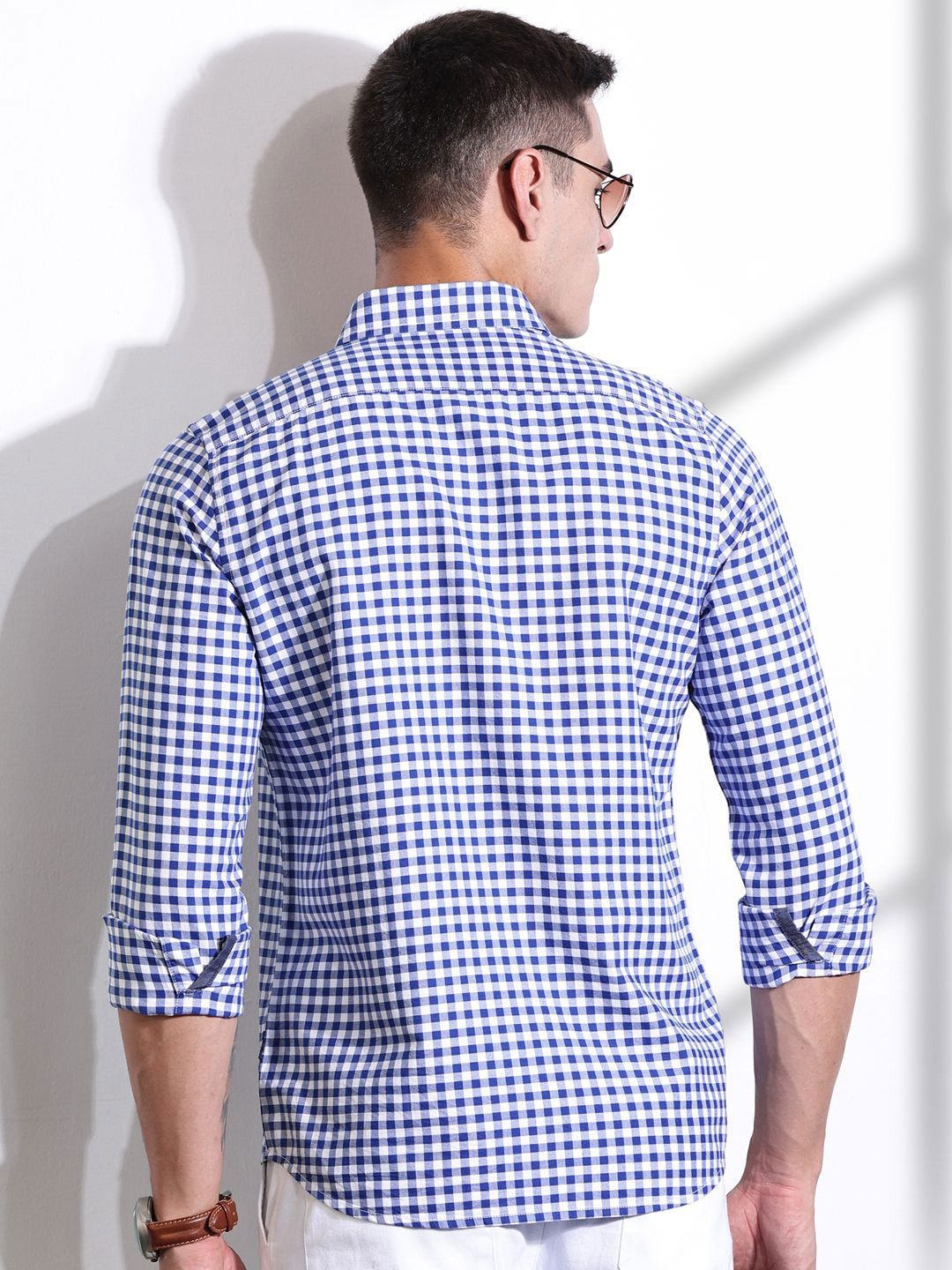 Thomas Scott Men Checked Classic Slim Fit Gingham Checks Cotton Shirt