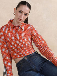 Rareism Geometric Printed Cotton Shirt Gaya Tanaman Top