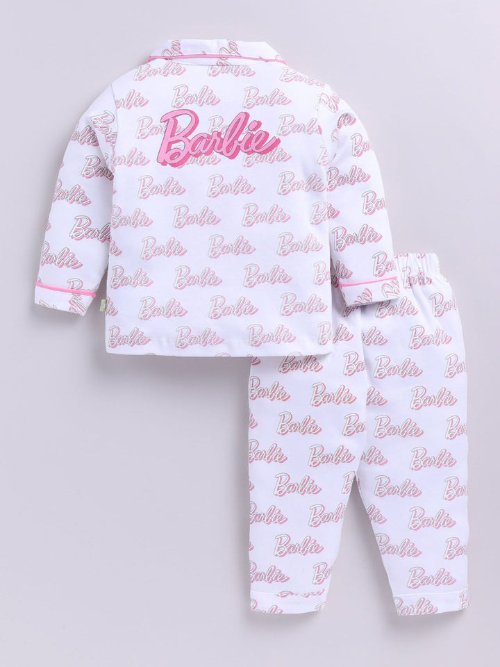 Moms Love Infant Girls Barbie Printed Pure Cotton Night suit