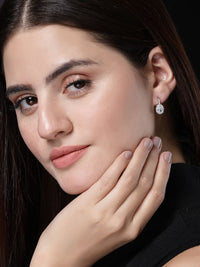PANASH 925 Sterling Silver Bersalut Rhodium Anting-anting Bertampal CZ Solitaire