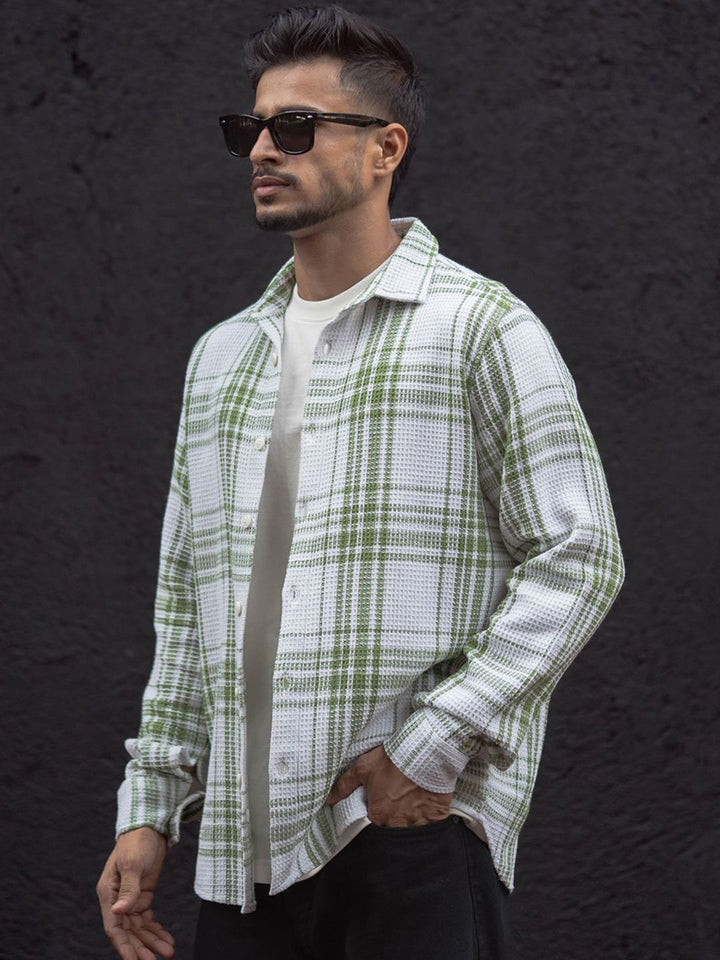 Powerlook Men Spread Collar Tartan Checked Cotton Casual Shirt
