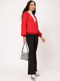 DressBerry Urban Goddess Plunge V-Neck Puff Sleeve Wrap Top