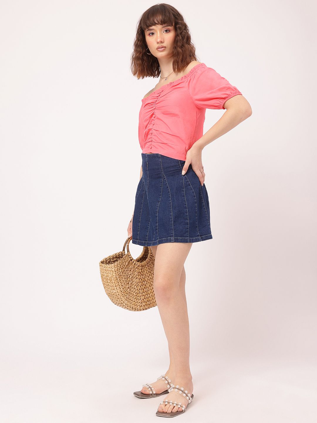 DressBerry Romantic Fusion Ruched Bardot Crop Top