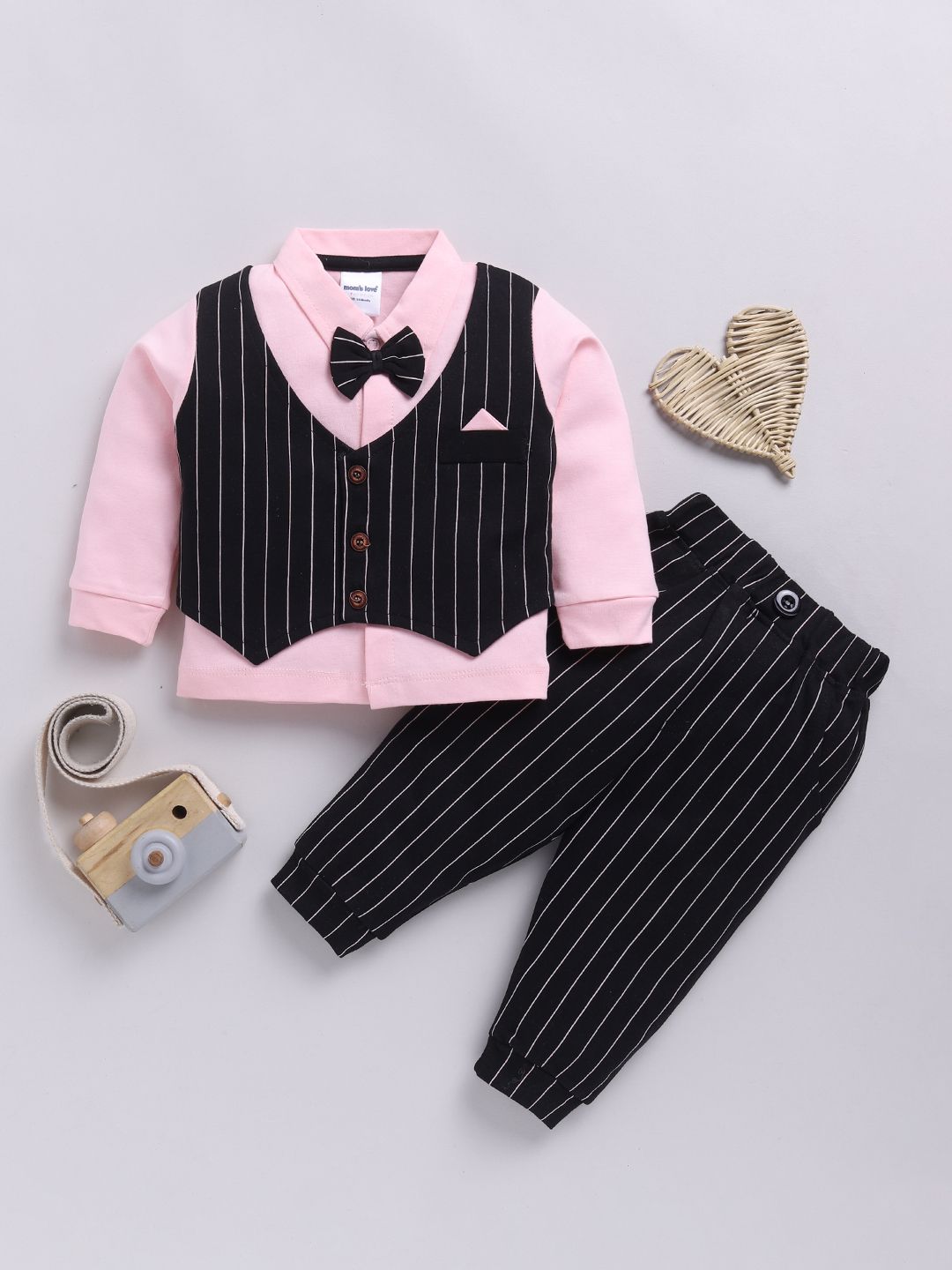Moms Love Infant Boys Striped Cotton Shirt & Joggers