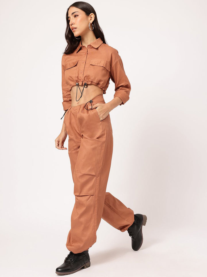 DressBerry Urban Eclectic Crop Shirt & Parachute Pants Co-Ords with Toggles
