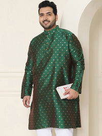 SOJANYA Plus Geometric Woven Design Mandarin Collar Long Sleeve Cotton Silk Straight Kurta