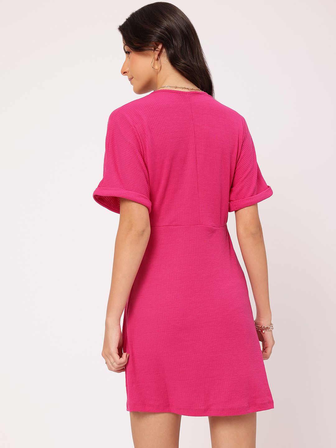 DressBerry Rib Knits Barbiecore Shirt-Style Dress
