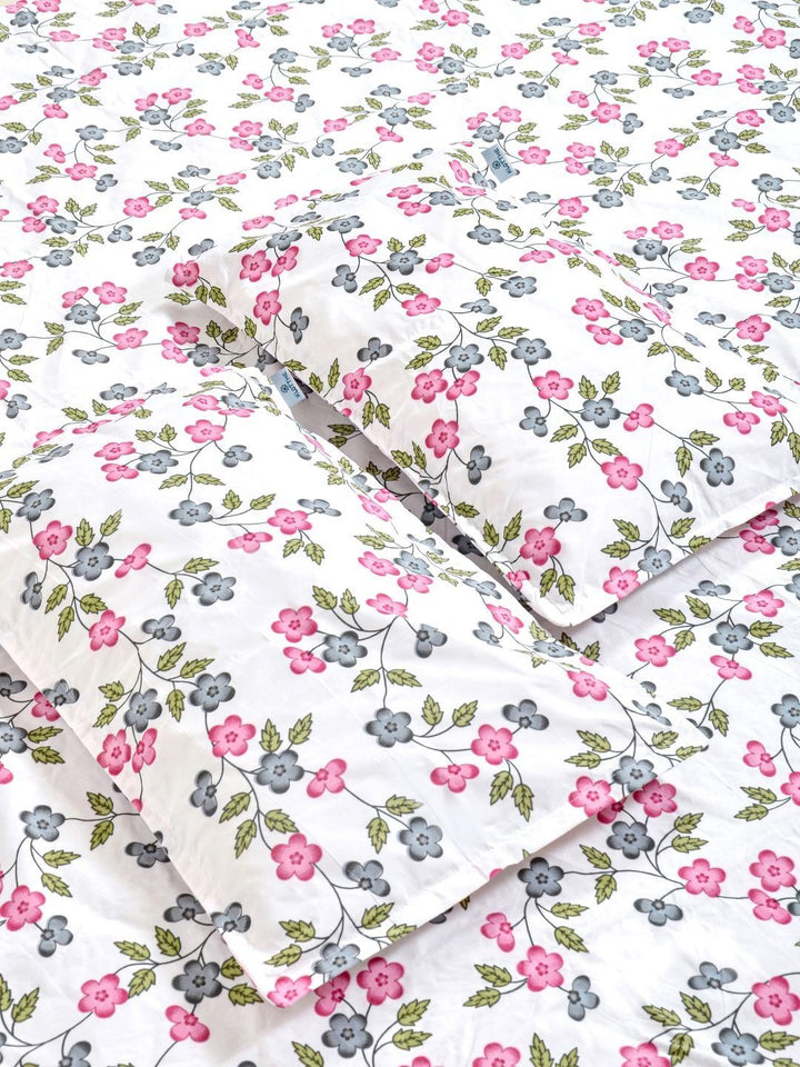 KLOTTHE Krim Kapas Bunga 300 TC Cadar King Halus dengan 2 Sarung Bantal-98 x 89 inci
