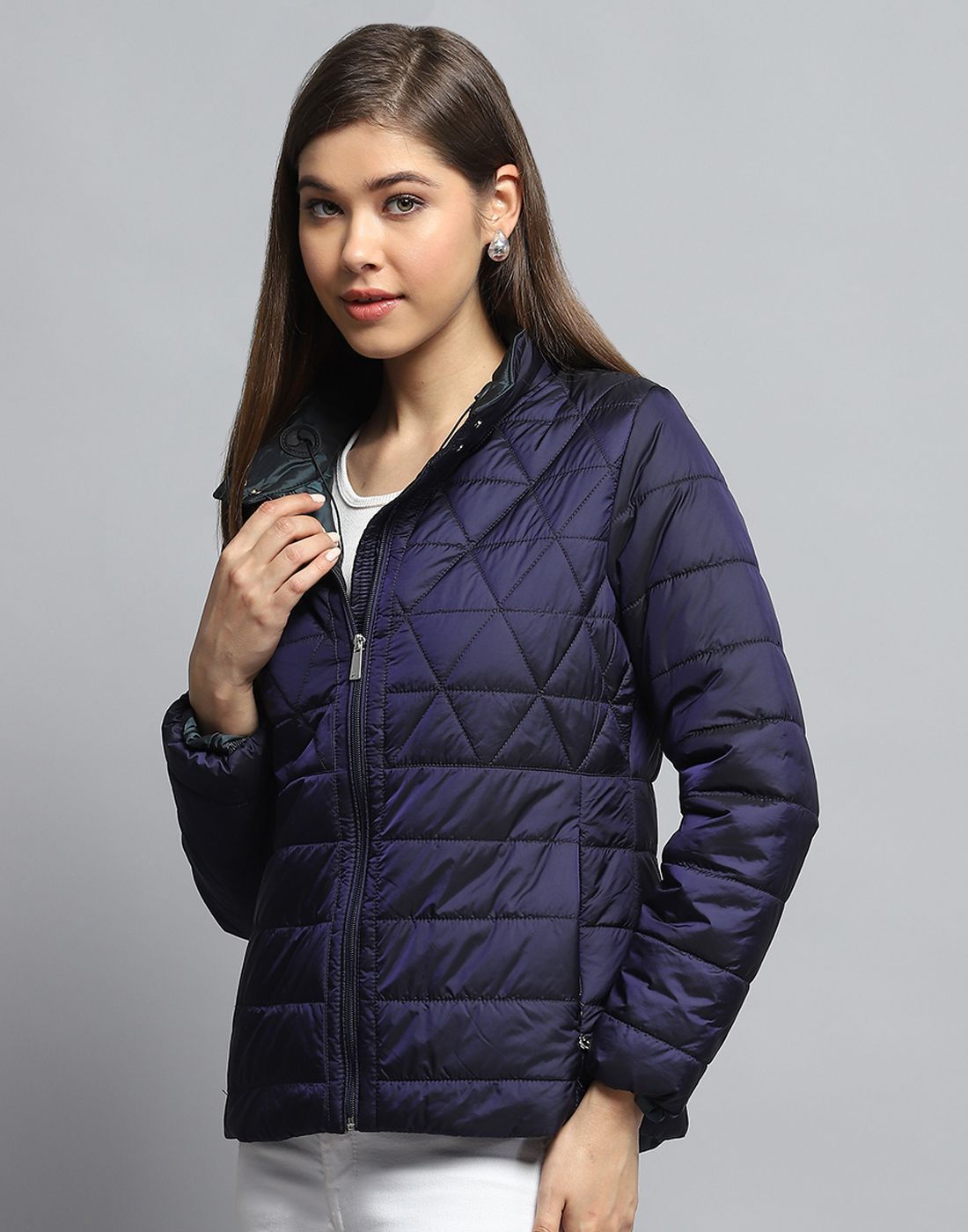 Monte Carlo Women Spread Collar Solid Casual Lightweight Puffer Jacket
