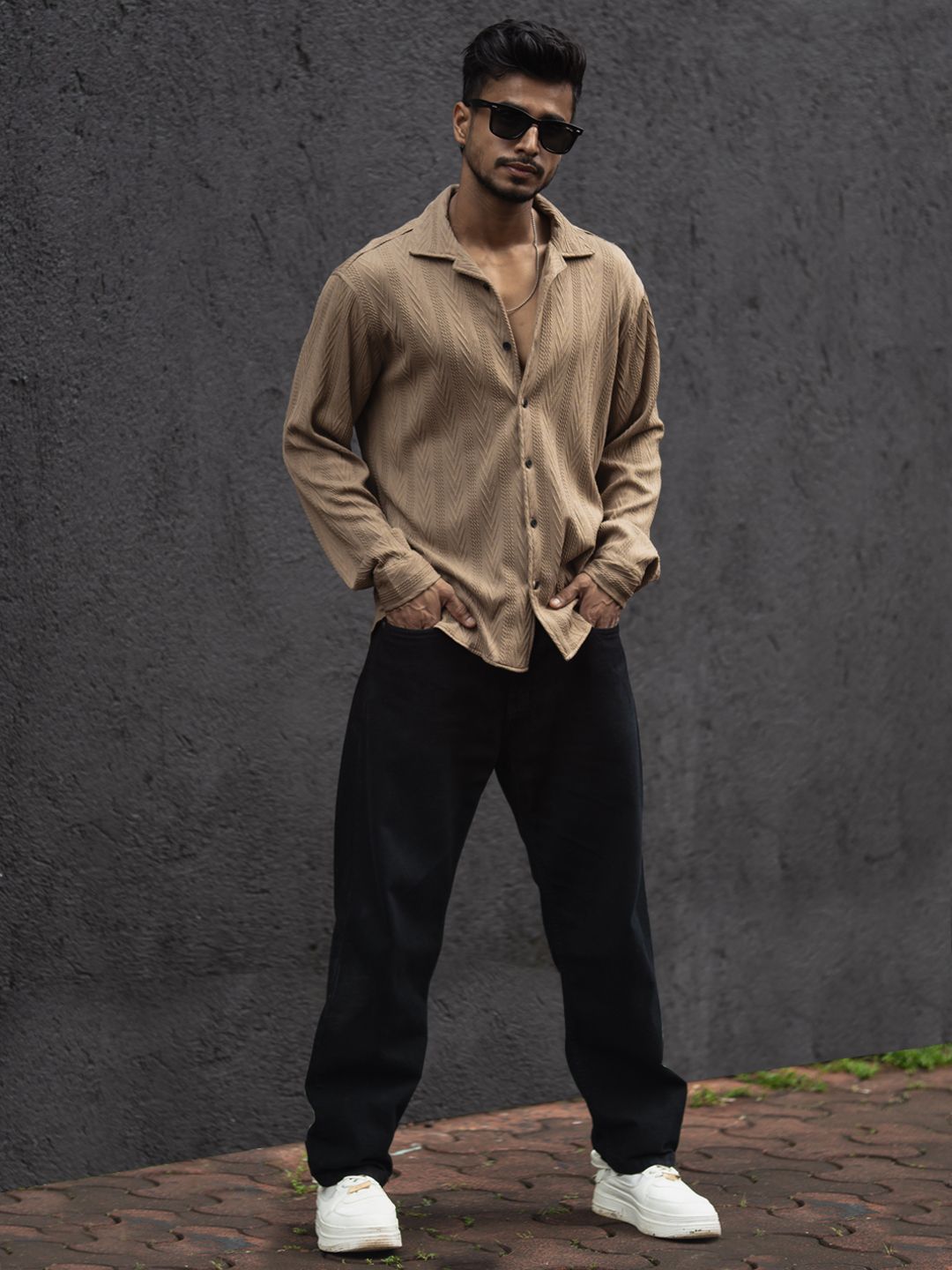 Powerlook Men Cuban Collar Textured Relaxed Fit Casual Shirt