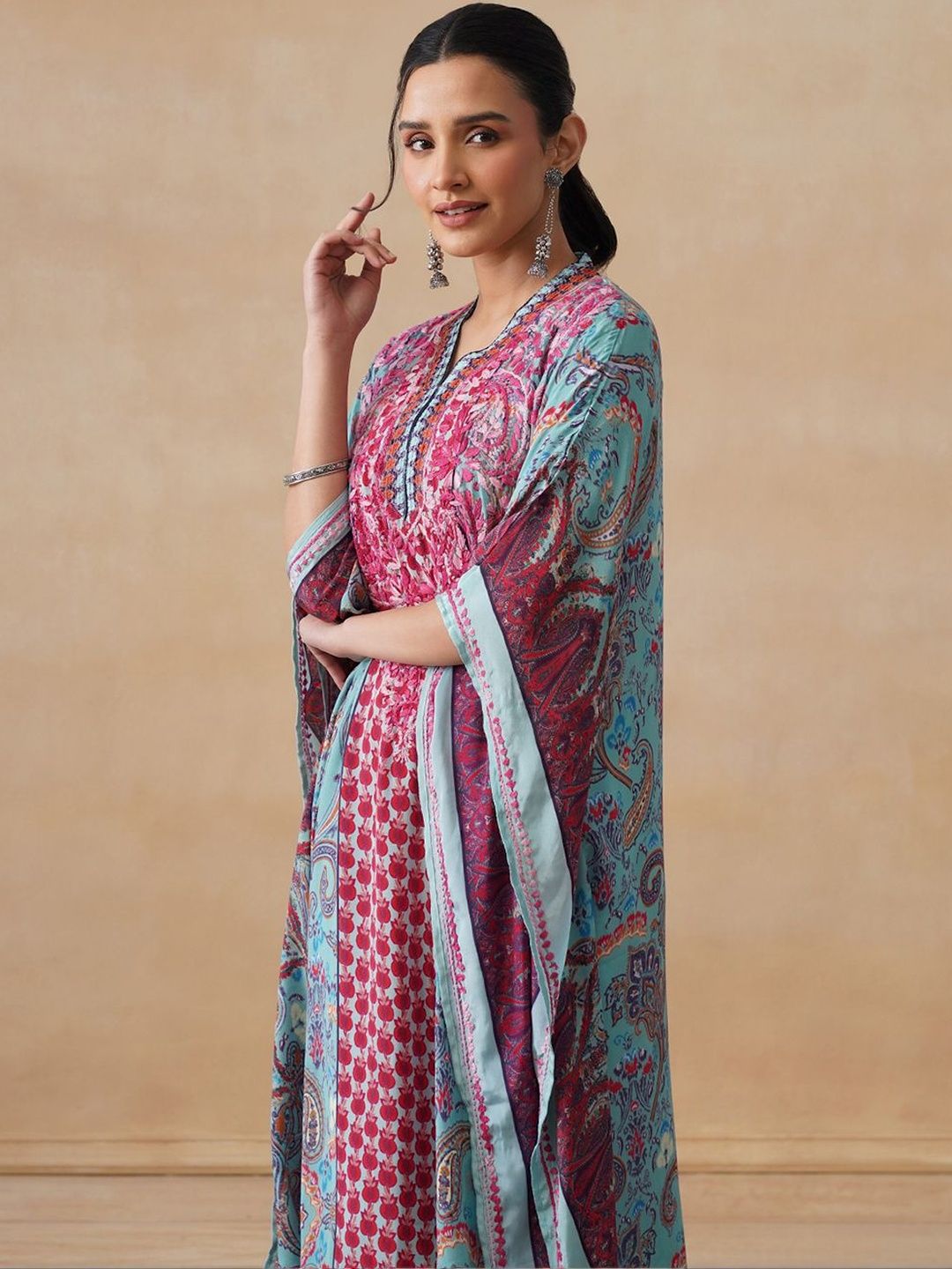 House of Chikankari Women Printed Chikankari Crepe Kaftan Kurta