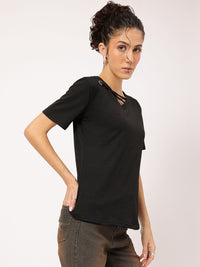 DressBerry Cozy Chic Strap & Ring Detail V-Neck Top