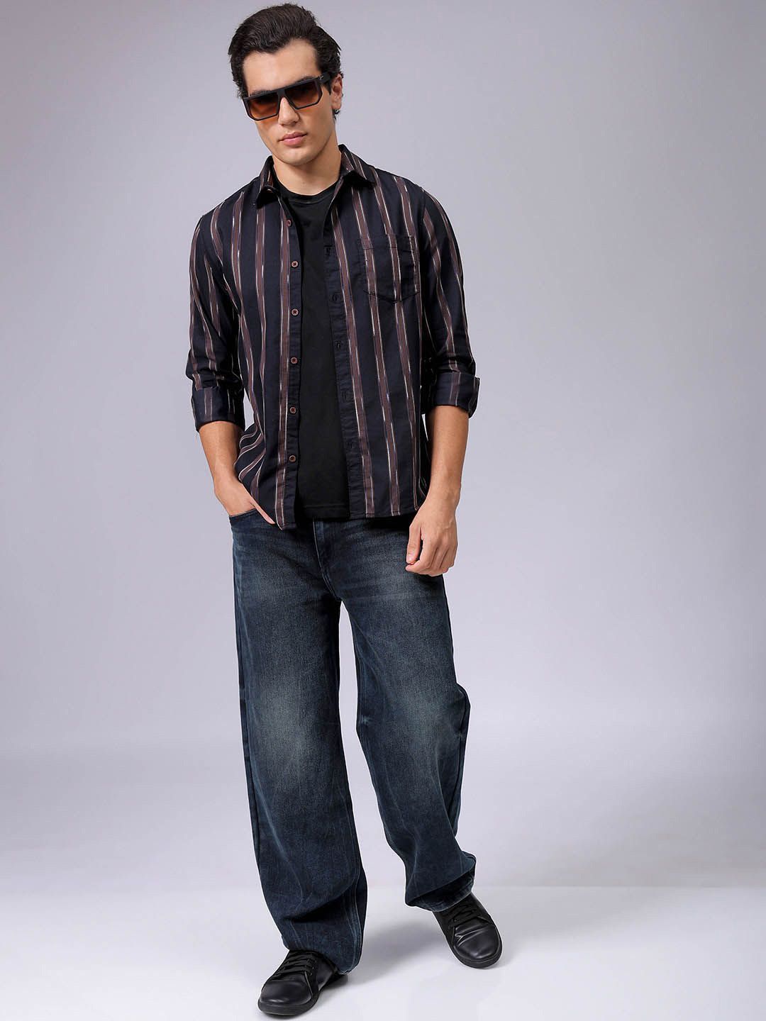 The Indian Garage Co Men Slim Fit Multi Stripes Opaque Striped Casual Shirt