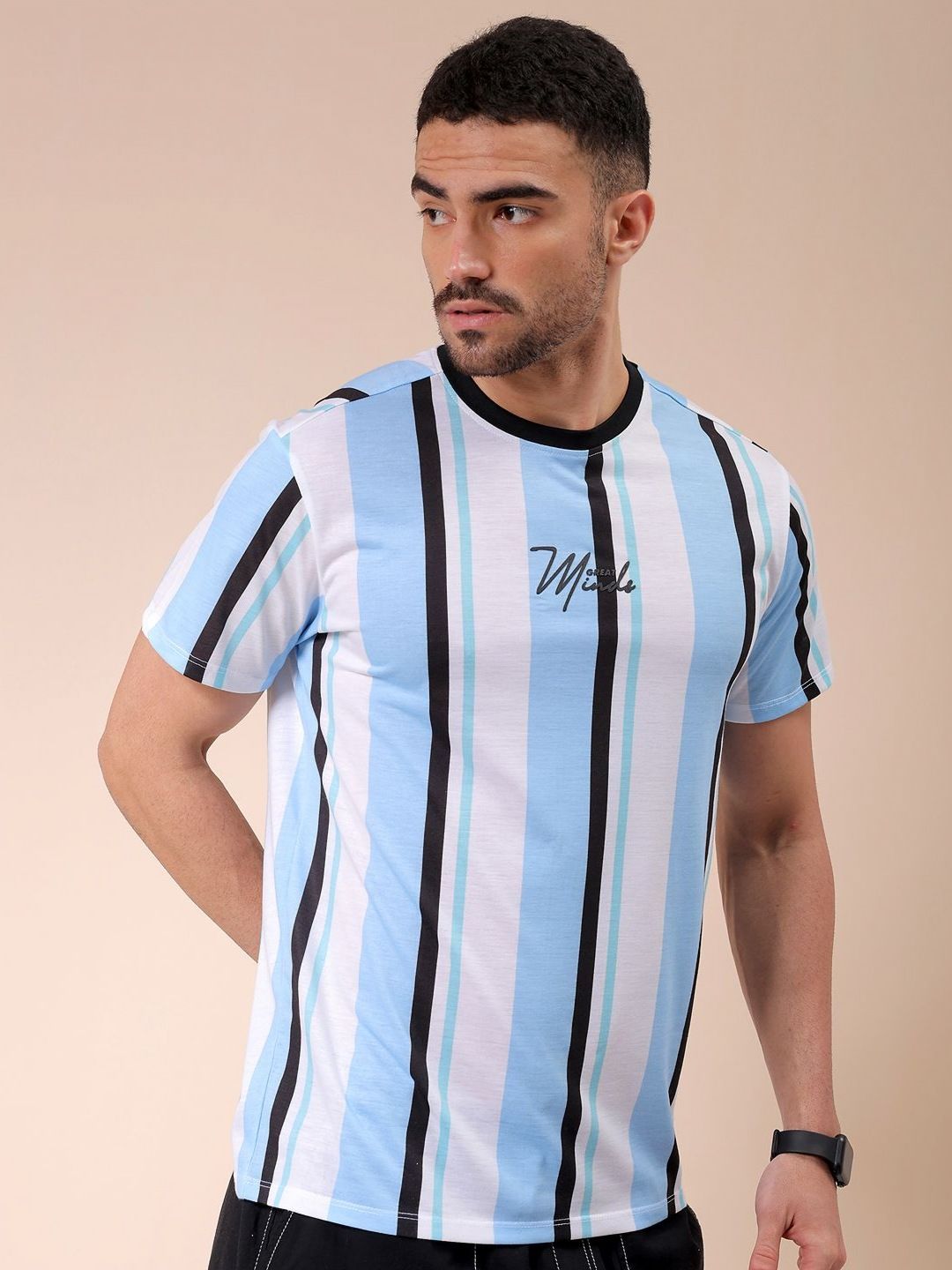 The Indian Garage Co Men Striped Round Neck Slim Fit T-shirt