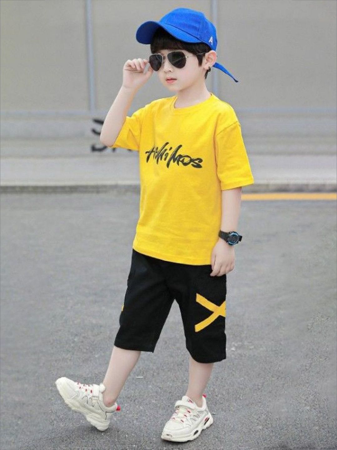 YK Boys Printed Round Neck Pure Cotton T-Shirt With Shorts