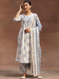 Libas Floral Printed Pleated Pure Cotton A-Line Kurta with Trousers & Dupatta