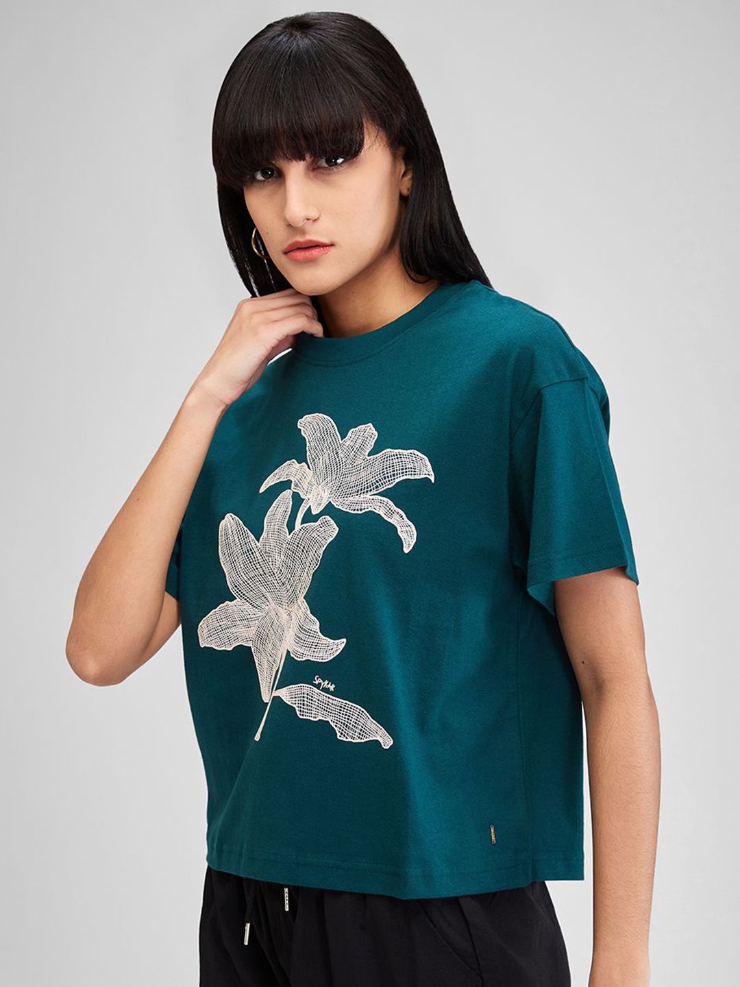SPYKAR Women Floral Oversized T-shirt