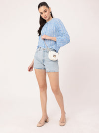 DressBerry Soft Blossom Printed Ruched Raglan Sleeves Shirt