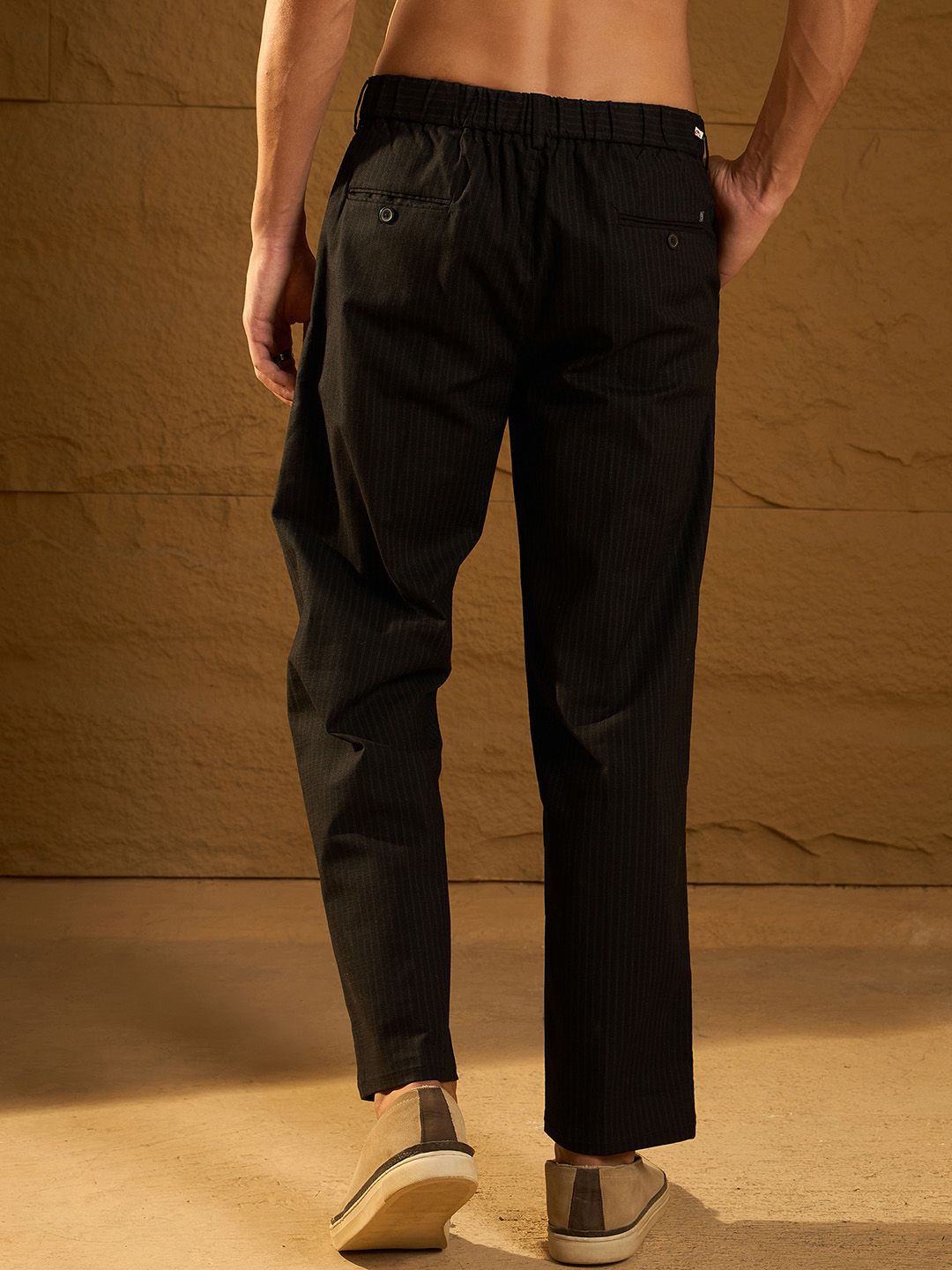 Dennison Men Striped Double Pleated Korean Baggy Fit Trouser