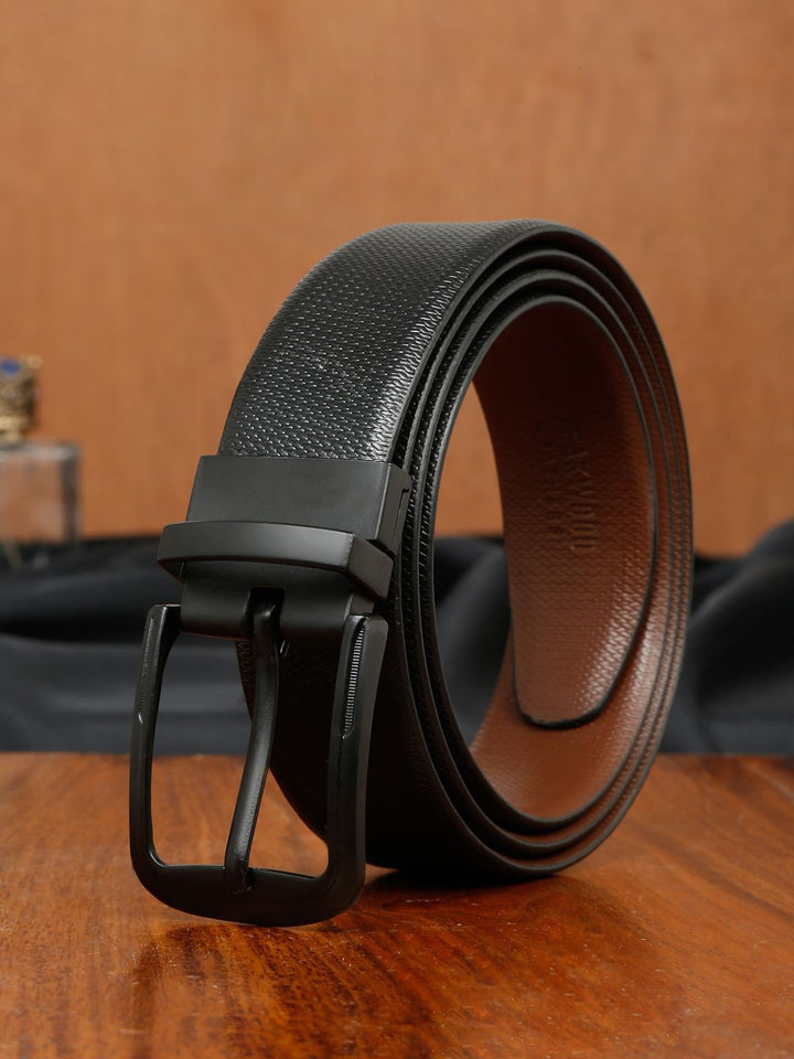Teakwood Leathers Men Textured Leather Reversible Formal Belt