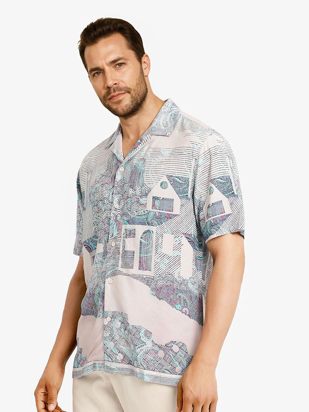 RARE RABBIT Men Comfort Abstract Printed Boxy Casual Shirt