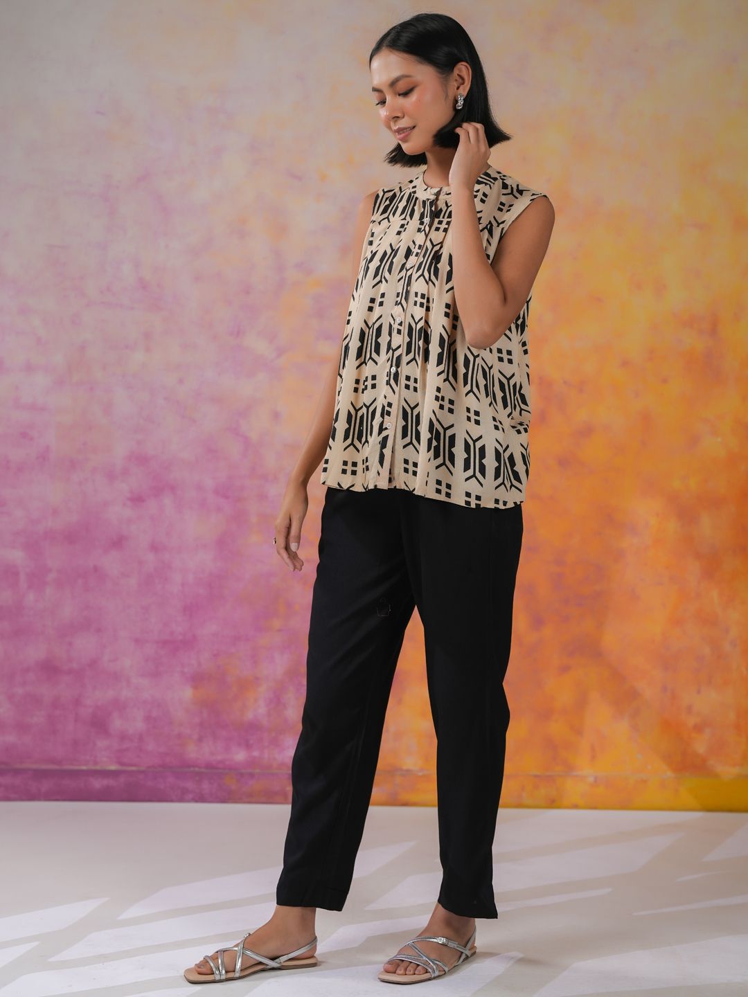 SANSKRUTIHOMES Printed Sleeveless Top & Trousers Co-ords